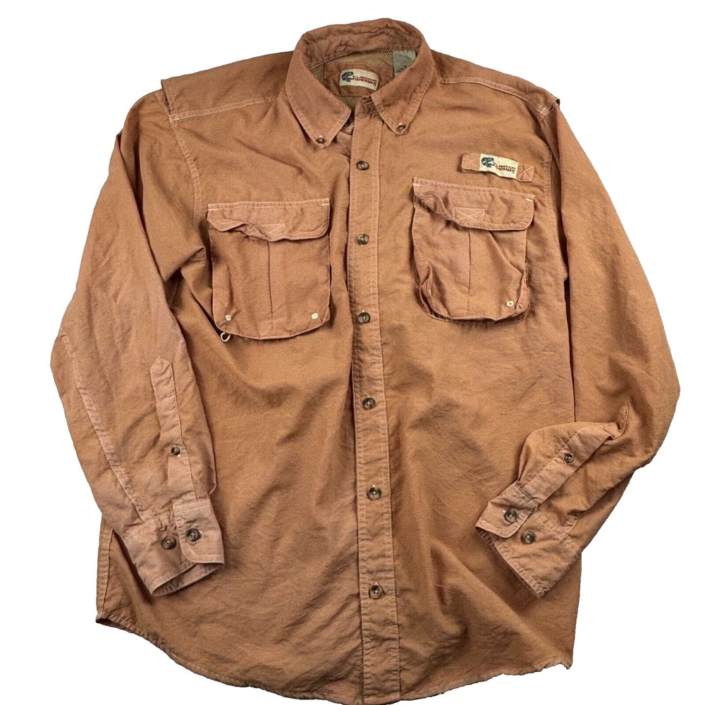 All American‎ Fisherman Fishing Shirt Men's Medium Brown Mesh Lined Button-Down